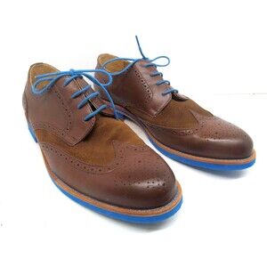 Bold Society Mens Brown Leather Suede Derbys & Blue Rubber Soles Shoelaces US 12